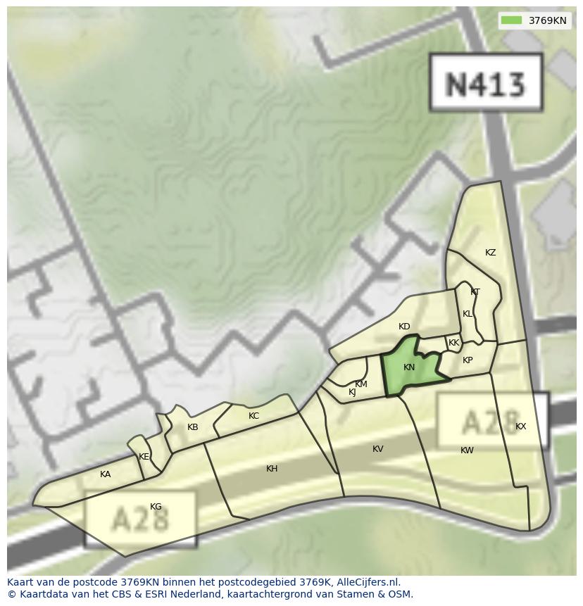Afbeelding van het postcodegebied 3769 KN op de kaart.