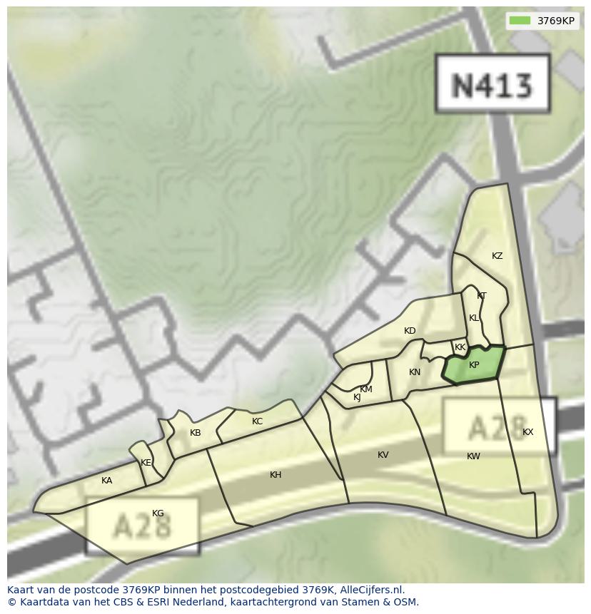 Afbeelding van het postcodegebied 3769 KP op de kaart.