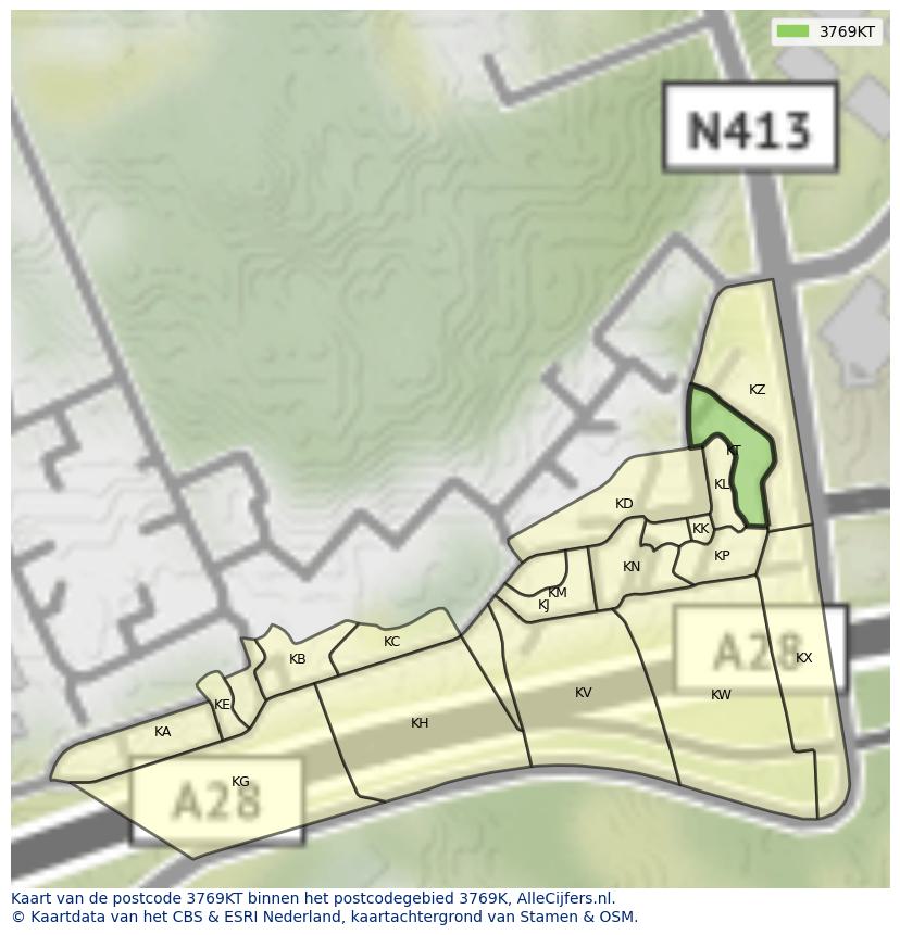 Afbeelding van het postcodegebied 3769 KT op de kaart.