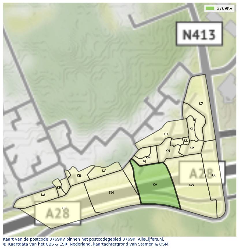 Afbeelding van het postcodegebied 3769 KV op de kaart.