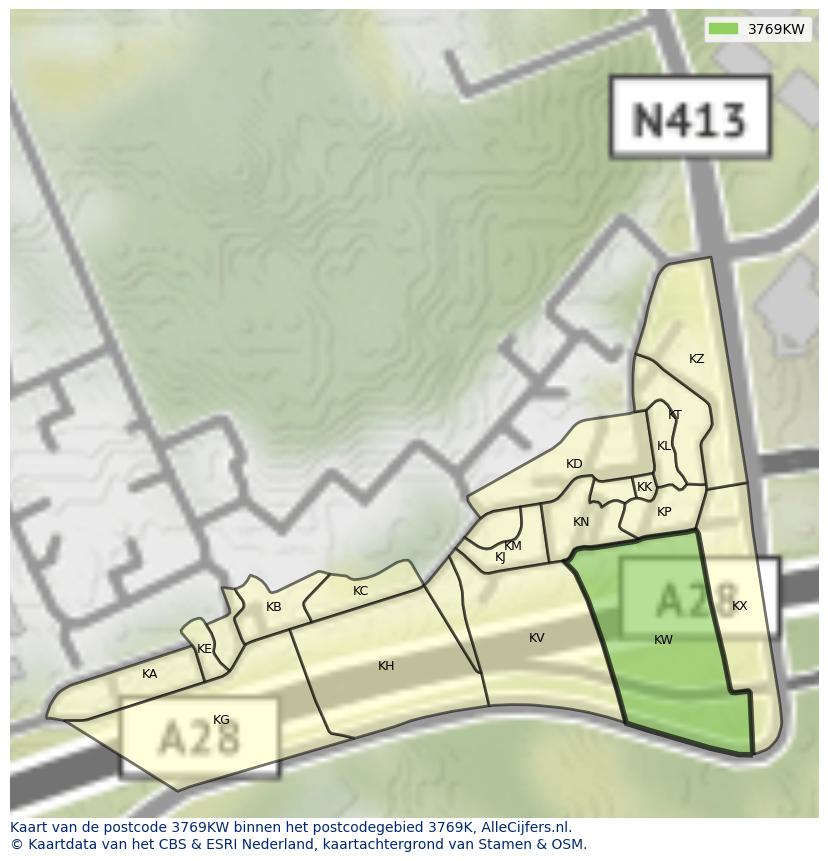 Afbeelding van het postcodegebied 3769 KW op de kaart.