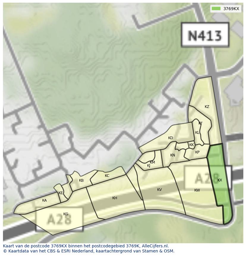 Afbeelding van het postcodegebied 3769 KX op de kaart.