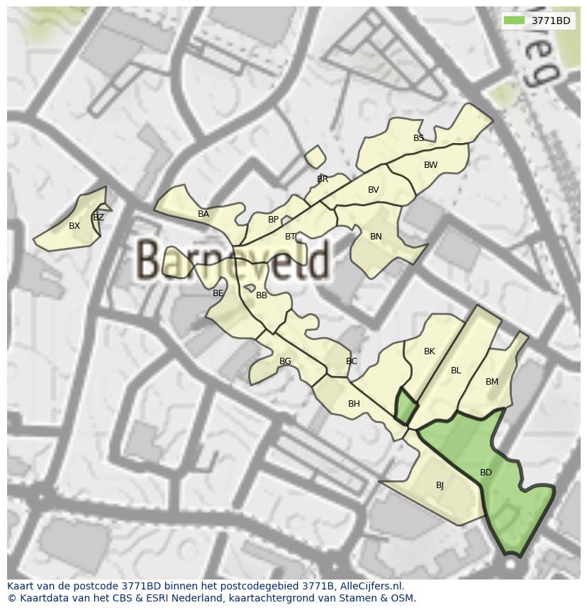 Afbeelding van het postcodegebied 3771 BD op de kaart.