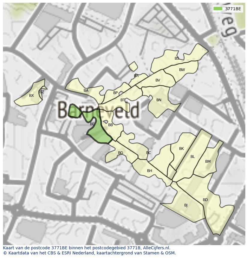 Afbeelding van het postcodegebied 3771 BE op de kaart.