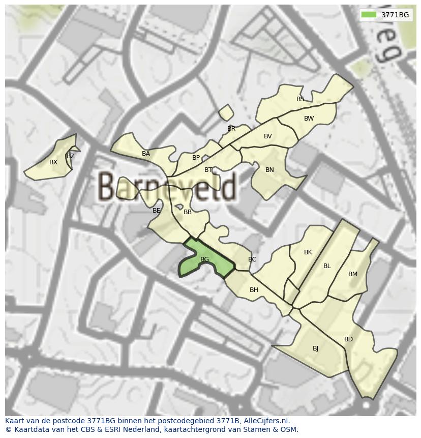 Afbeelding van het postcodegebied 3771 BG op de kaart.
