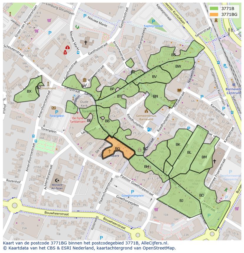 Afbeelding van het postcodegebied 3771 BG op de kaart.