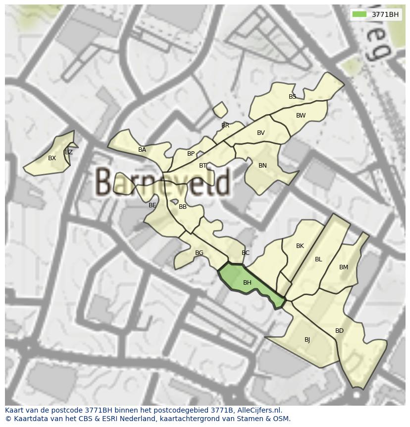 Afbeelding van het postcodegebied 3771 BH op de kaart.