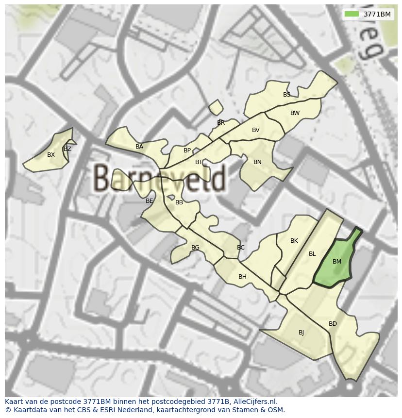 Afbeelding van het postcodegebied 3771 BM op de kaart.