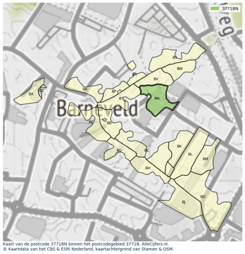 Afbeelding van het postcodegebied 3771 BN op de kaart.