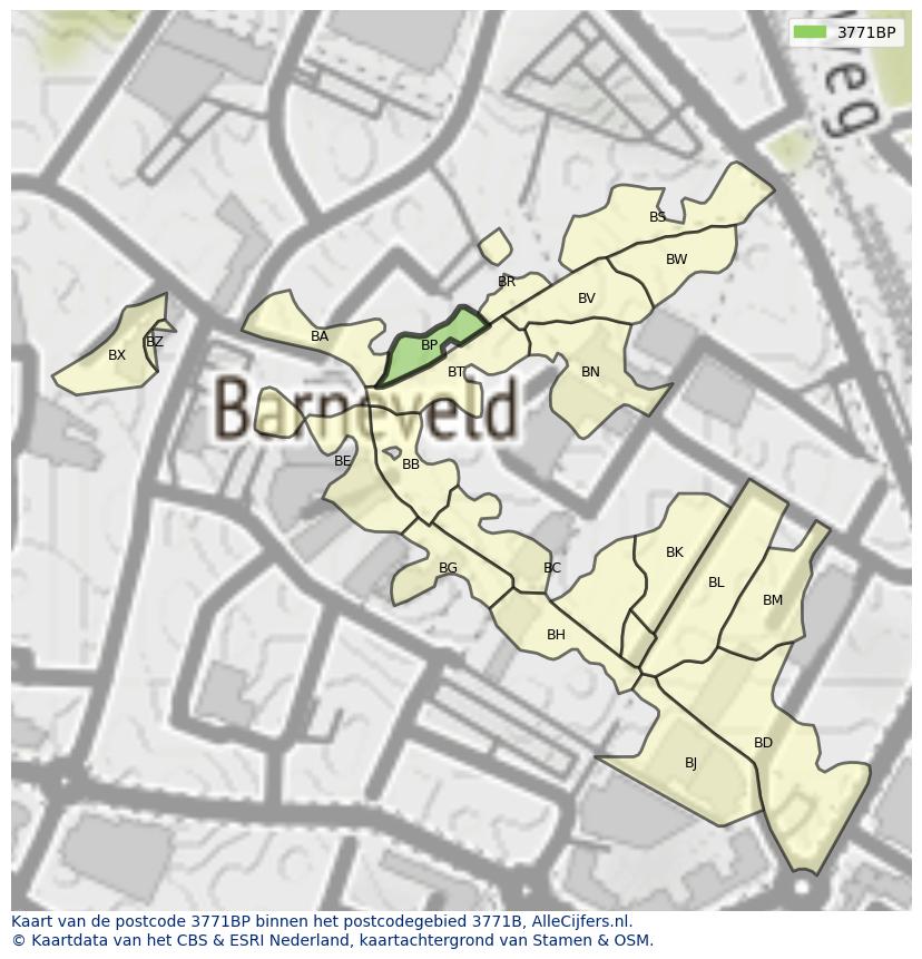 Afbeelding van het postcodegebied 3771 BP op de kaart.