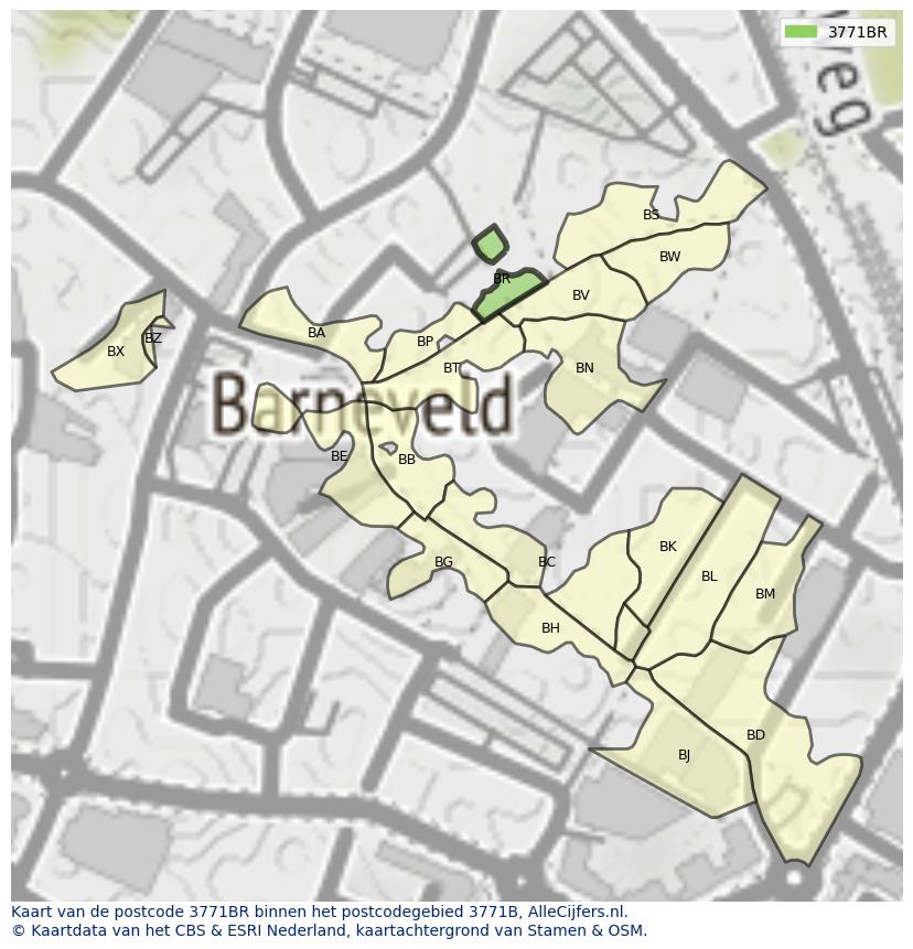 Afbeelding van het postcodegebied 3771 BR op de kaart.