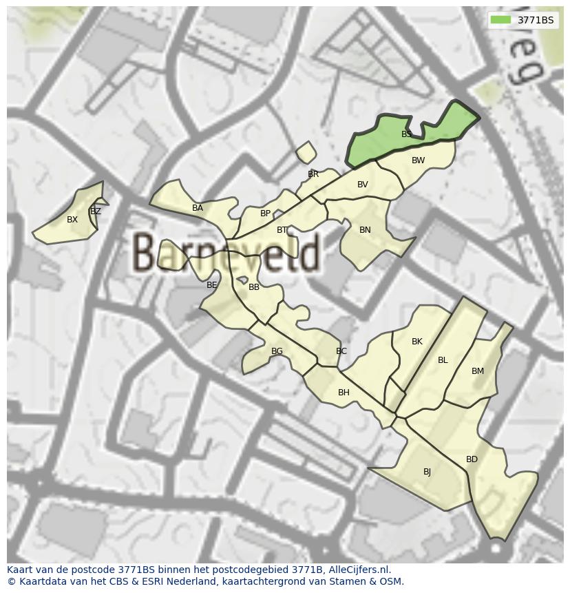 Afbeelding van het postcodegebied 3771 BS op de kaart.