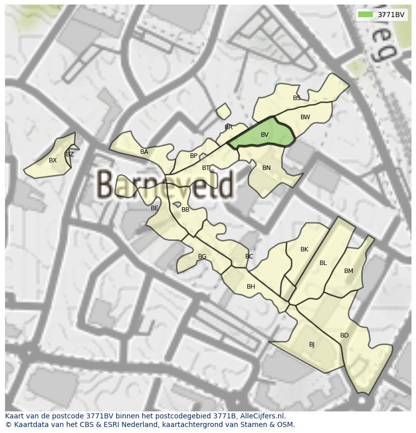 Afbeelding van het postcodegebied 3771 BV op de kaart.