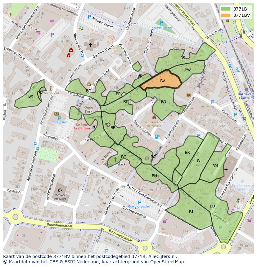 Afbeelding van het postcodegebied 3771 BV op de kaart.
