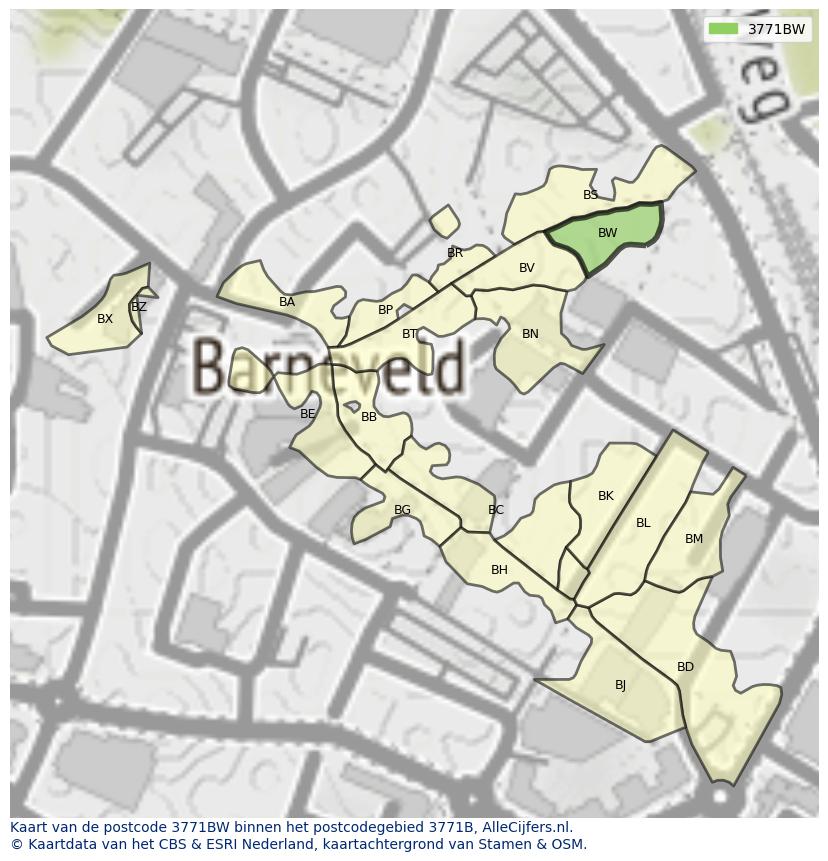 Afbeelding van het postcodegebied 3771 BW op de kaart.