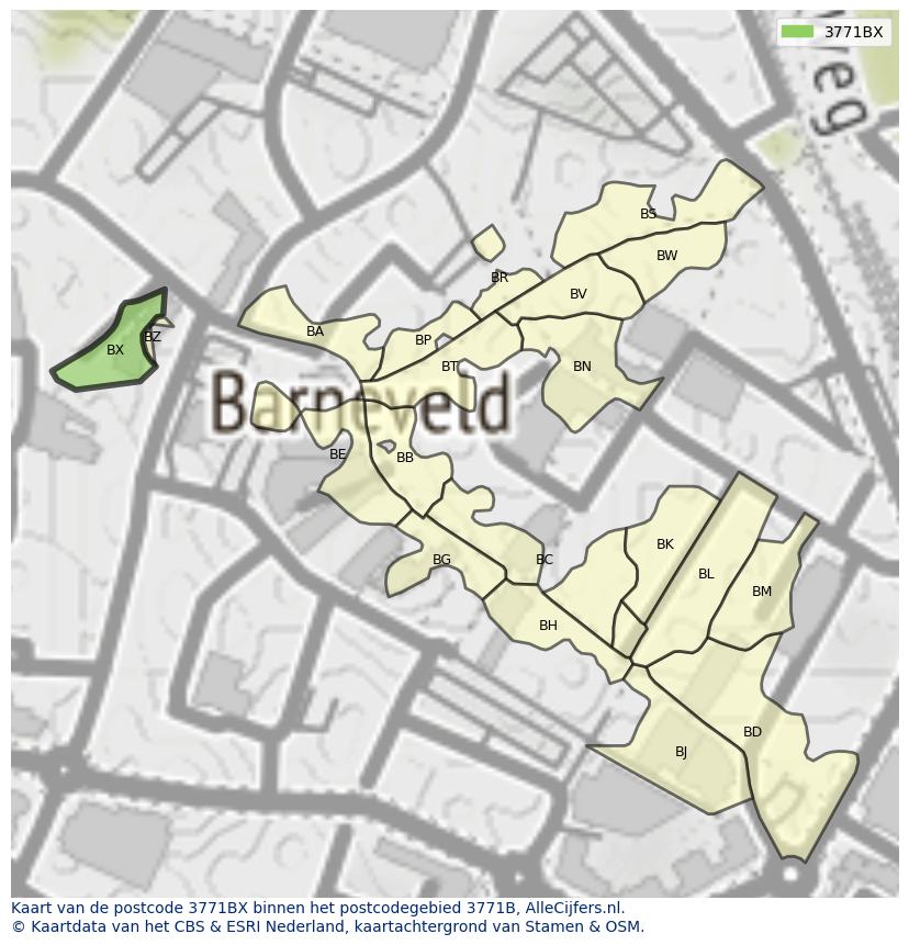 Afbeelding van het postcodegebied 3771 BX op de kaart.