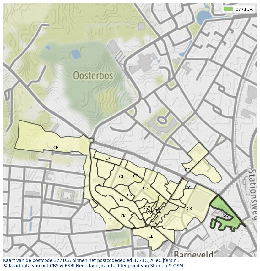 Afbeelding van het postcodegebied 3771 CA op de kaart.