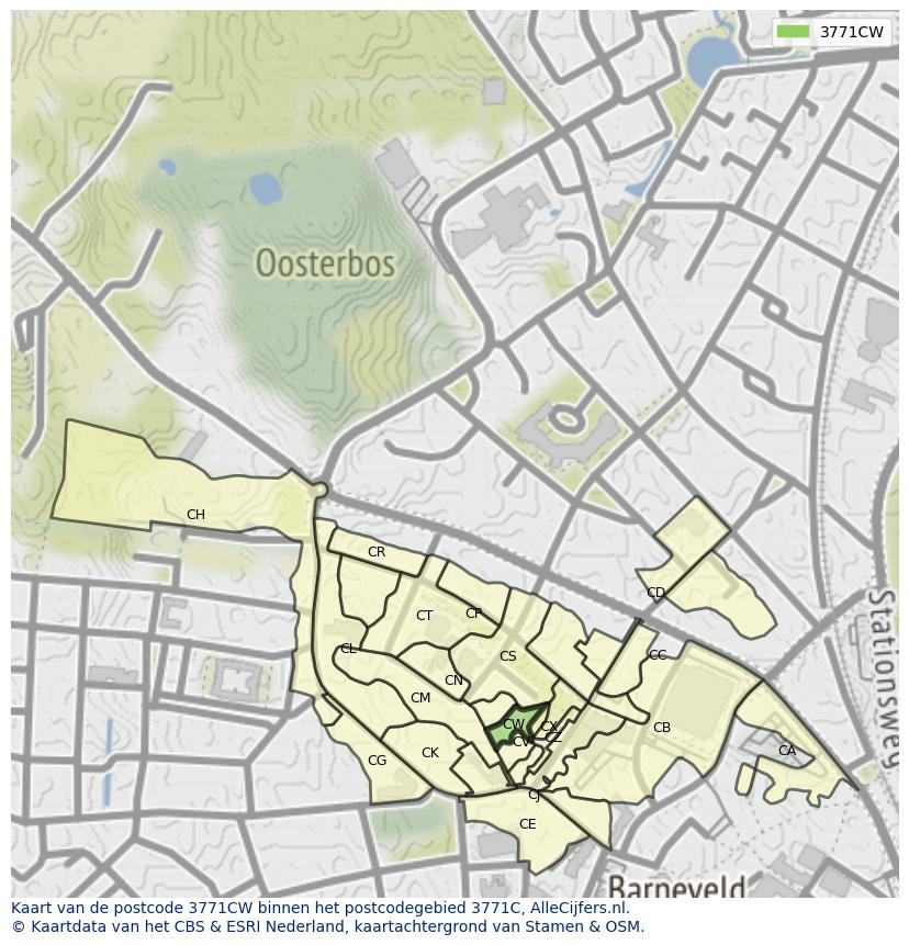 Afbeelding van het postcodegebied 3771 CW op de kaart.