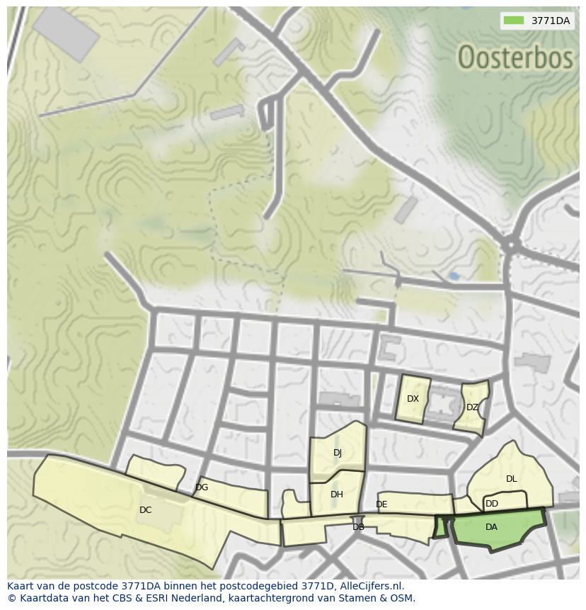 Afbeelding van het postcodegebied 3771 DA op de kaart.