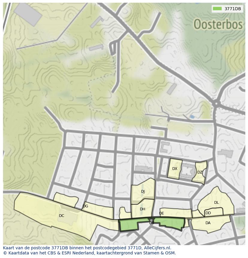 Afbeelding van het postcodegebied 3771 DB op de kaart.
