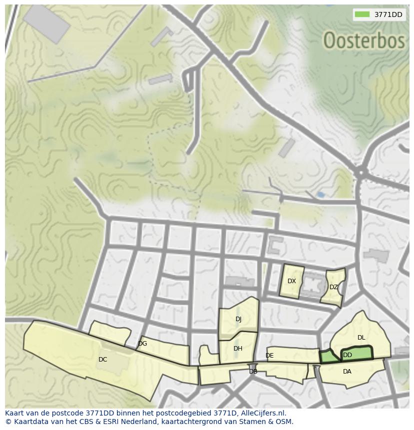 Afbeelding van het postcodegebied 3771 DD op de kaart.