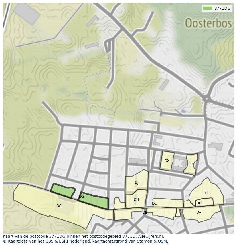 Afbeelding van het postcodegebied 3771 DG op de kaart.