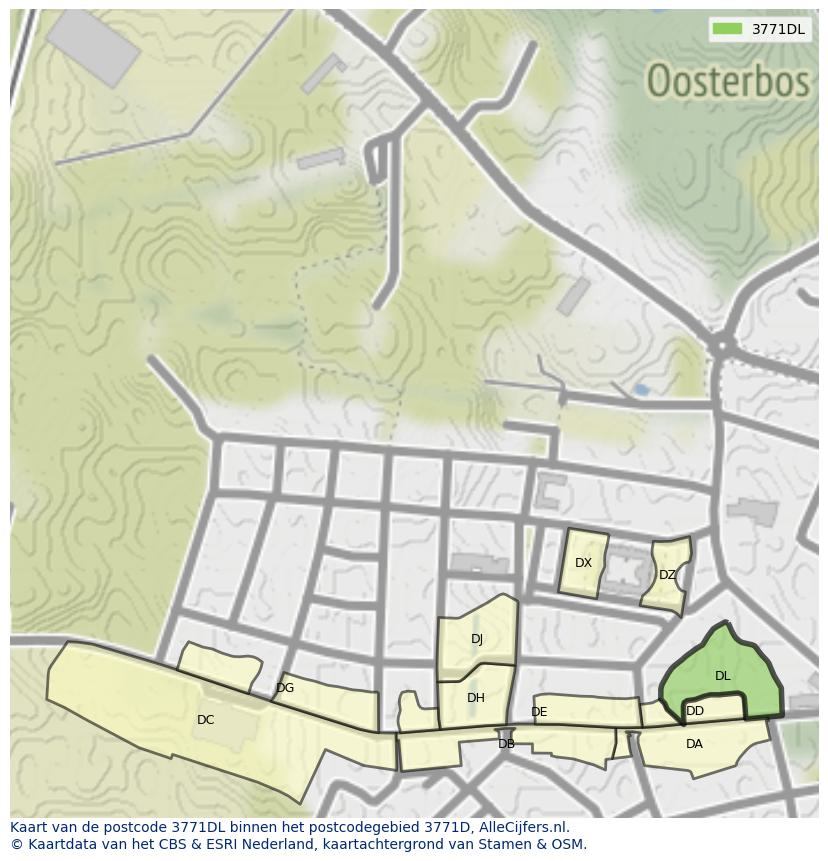 Afbeelding van het postcodegebied 3771 DL op de kaart.