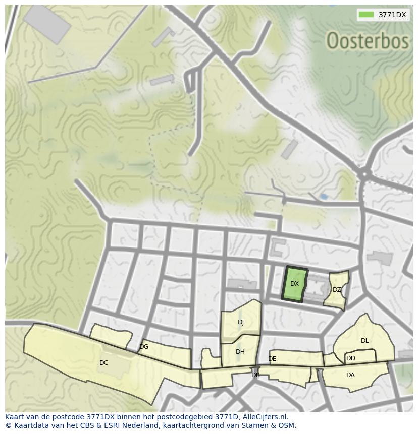 Afbeelding van het postcodegebied 3771 DX op de kaart.