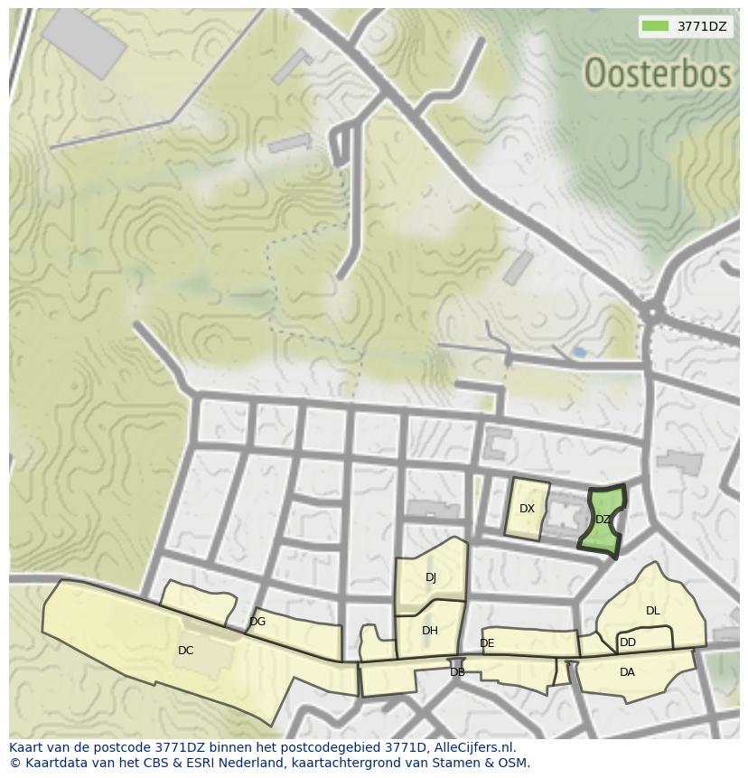 Afbeelding van het postcodegebied 3771 DZ op de kaart.