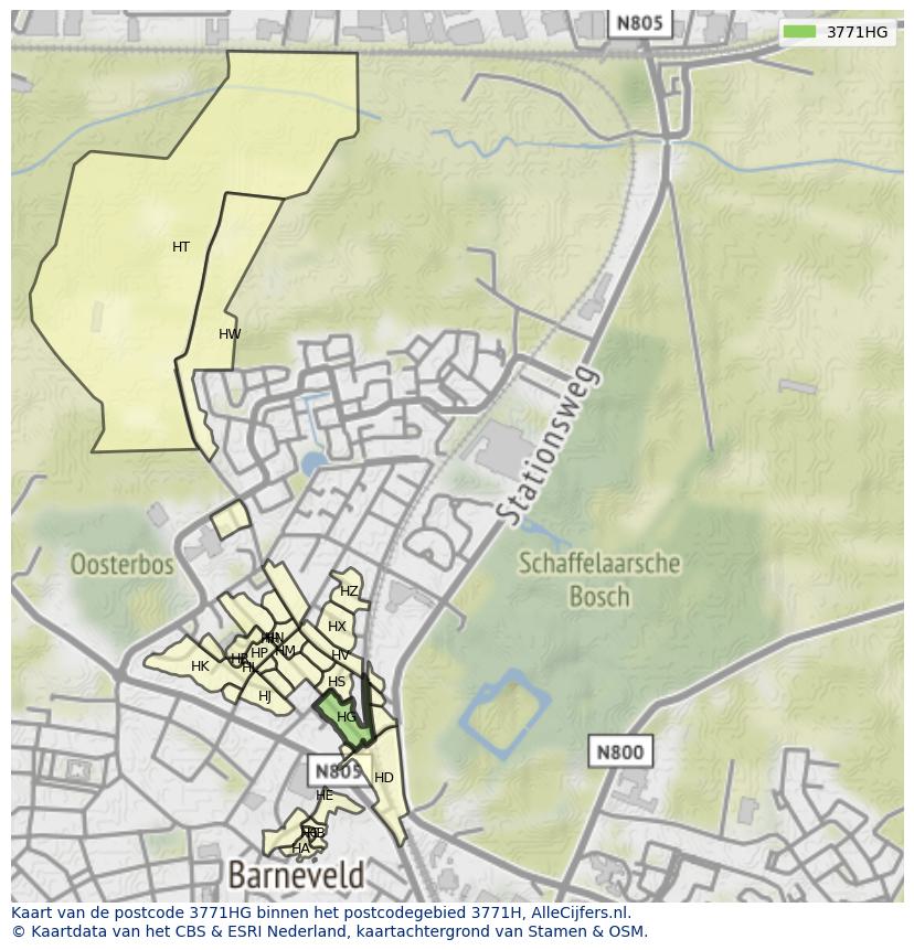 Afbeelding van het postcodegebied 3771 HG op de kaart.
