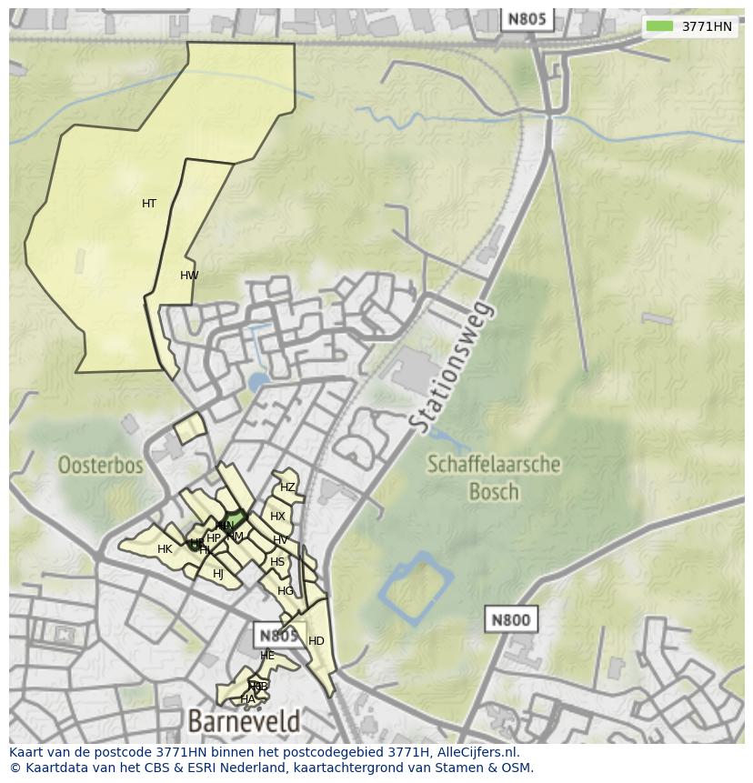 Afbeelding van het postcodegebied 3771 HN op de kaart.