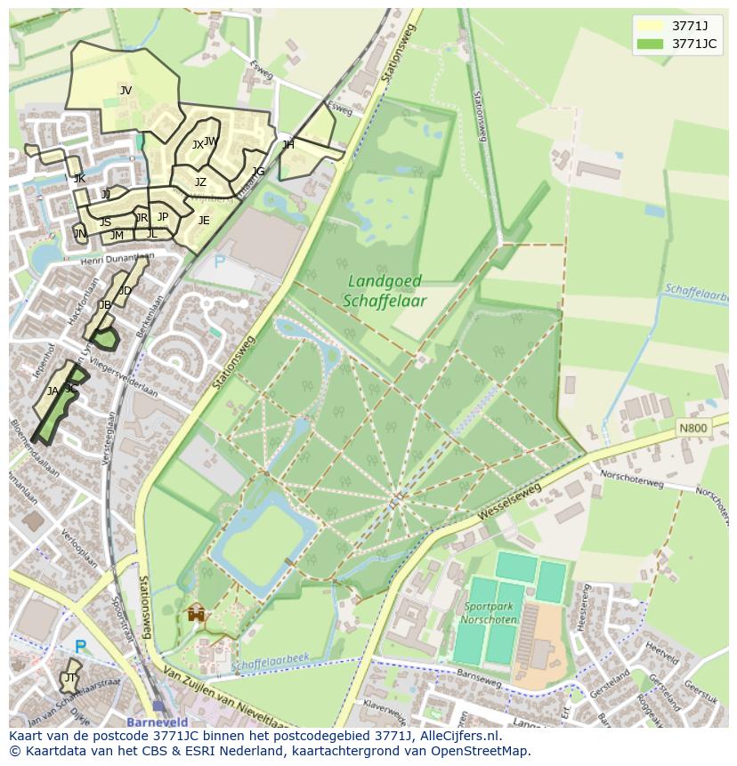 Afbeelding van het postcodegebied 3771 JC op de kaart.