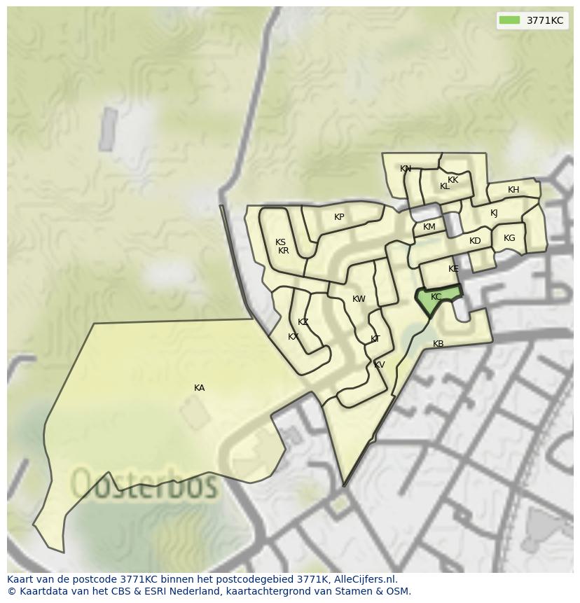 Afbeelding van het postcodegebied 3771 KC op de kaart.