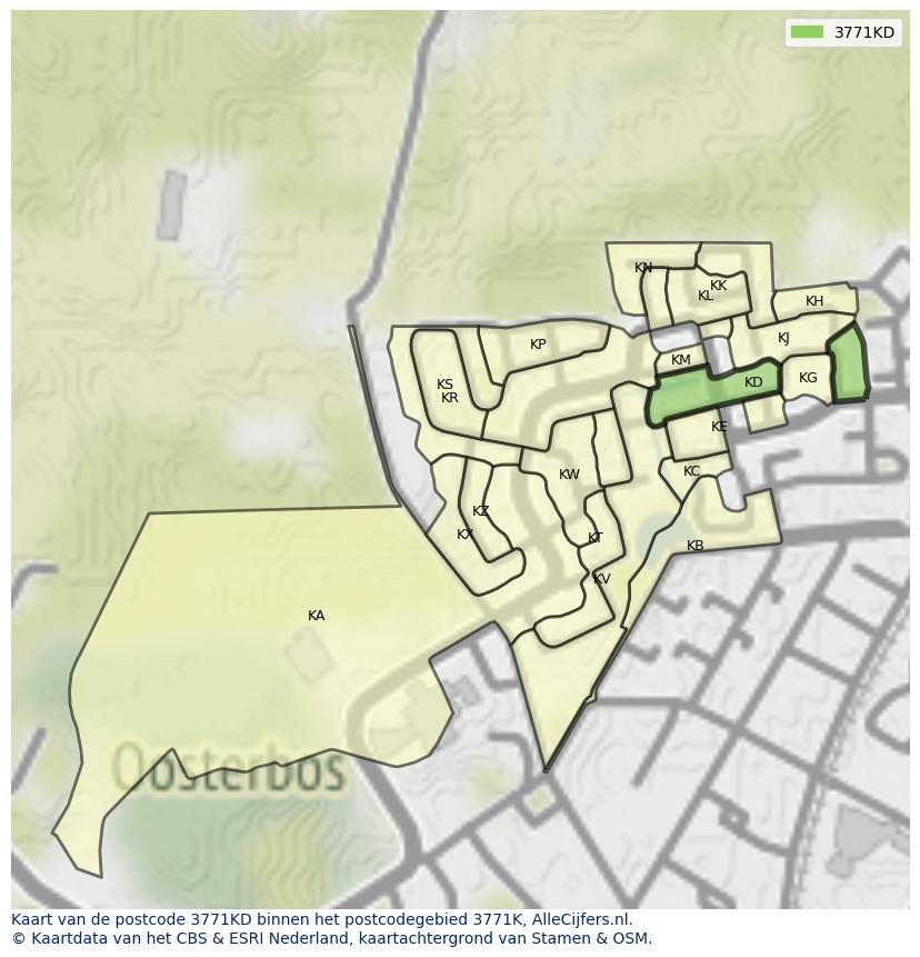 Afbeelding van het postcodegebied 3771 KD op de kaart.