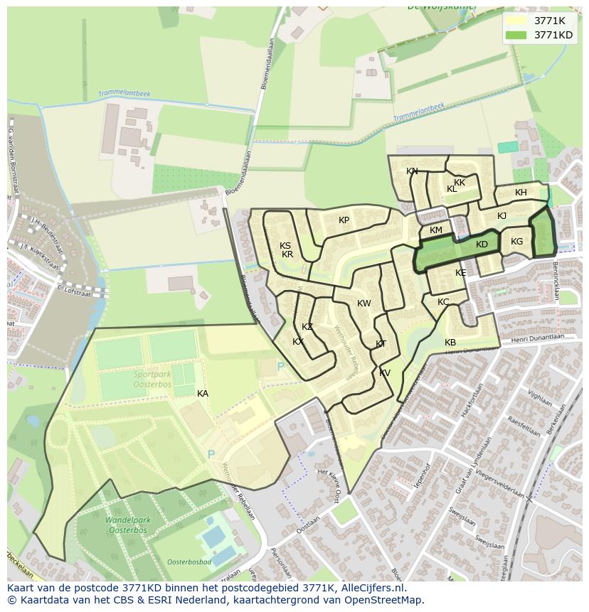 Afbeelding van het postcodegebied 3771 KD op de kaart.