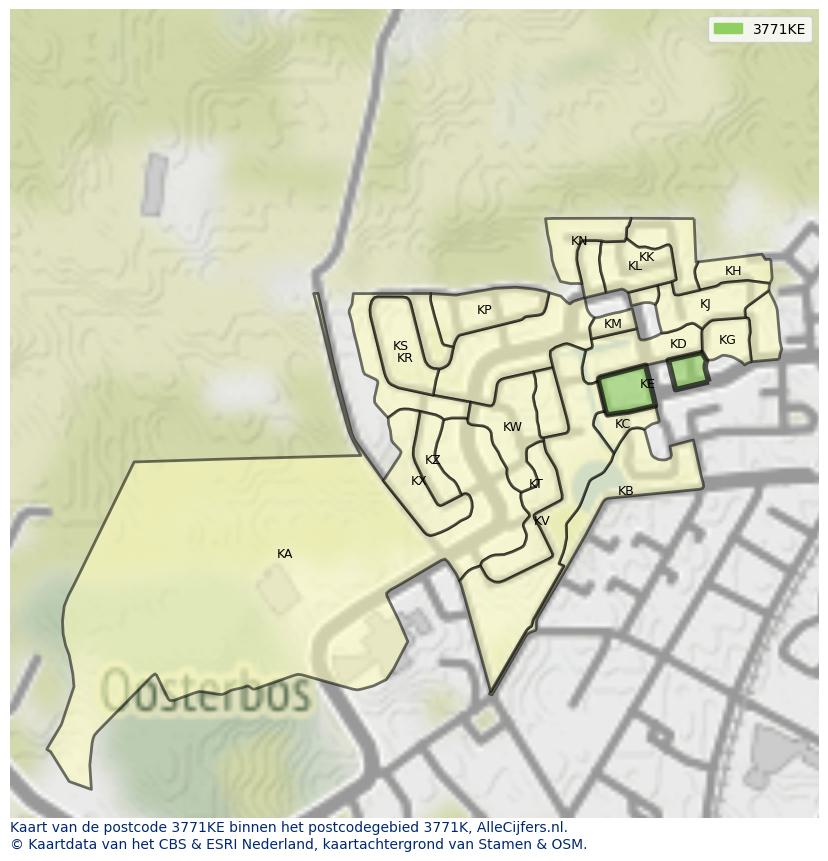 Afbeelding van het postcodegebied 3771 KE op de kaart.