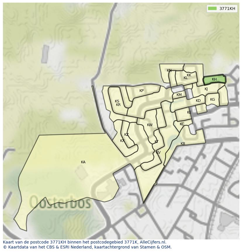 Afbeelding van het postcodegebied 3771 KH op de kaart.