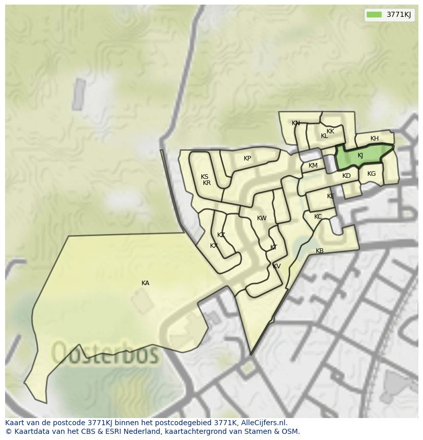 Afbeelding van het postcodegebied 3771 KJ op de kaart.