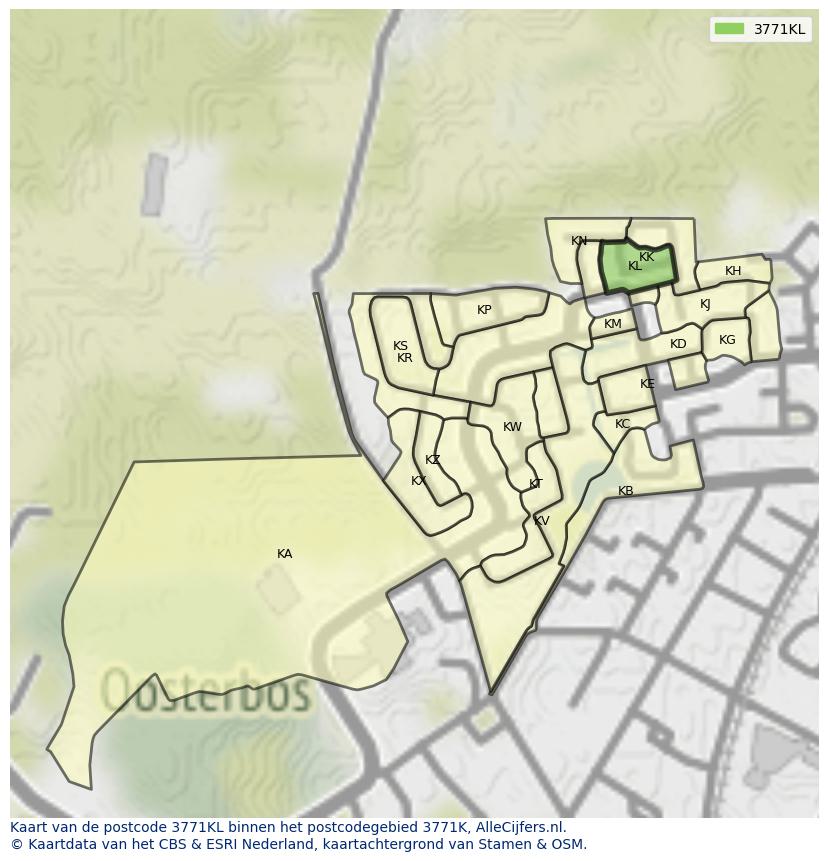 Afbeelding van het postcodegebied 3771 KL op de kaart.