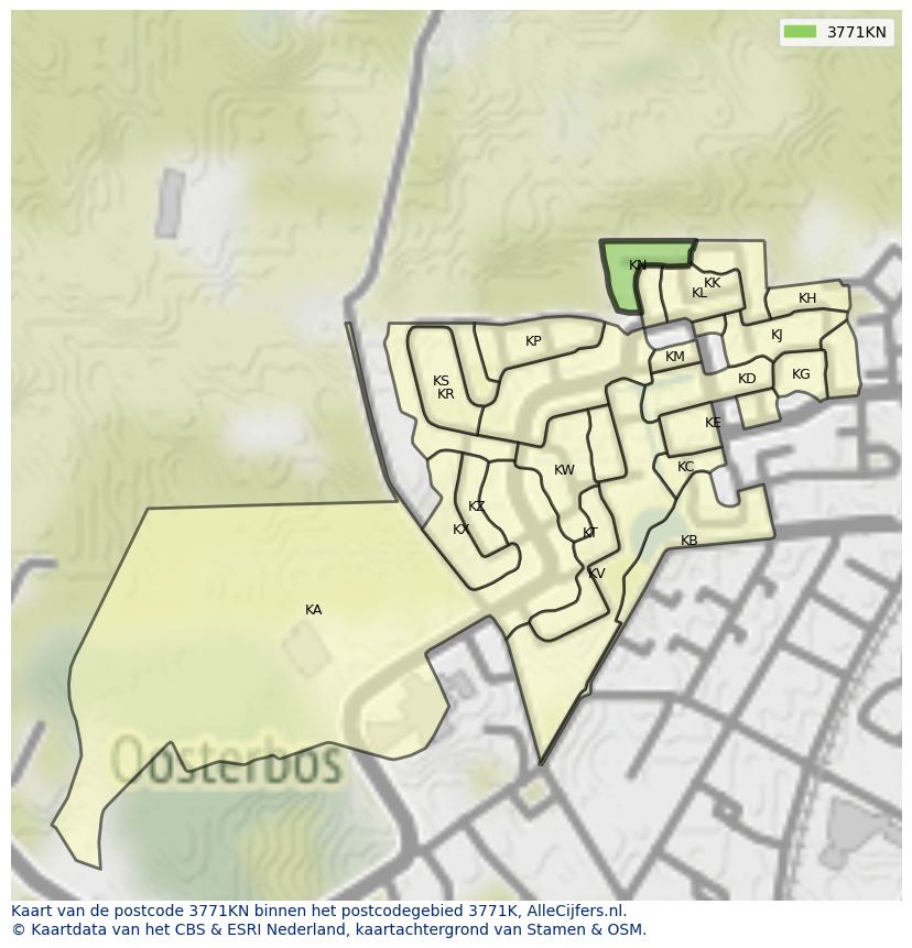 Afbeelding van het postcodegebied 3771 KN op de kaart.