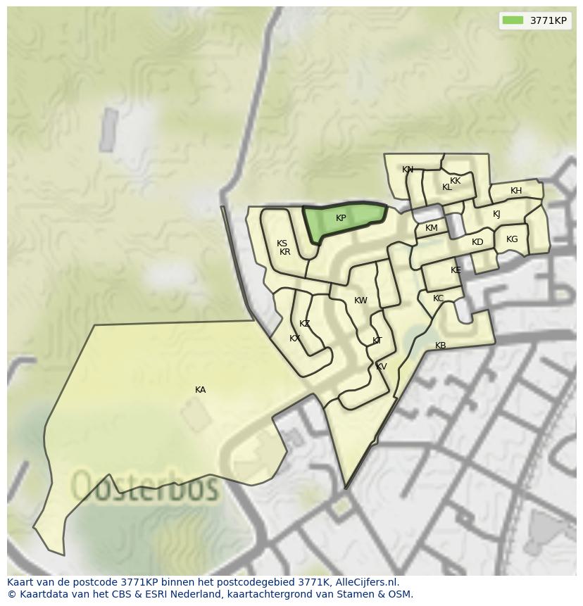 Afbeelding van het postcodegebied 3771 KP op de kaart.