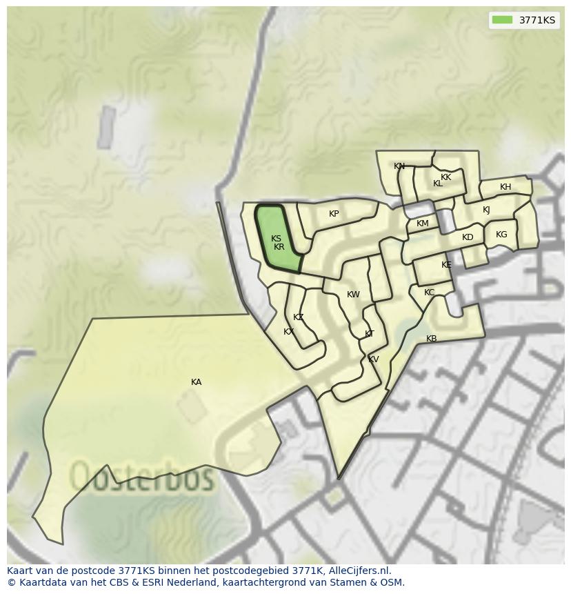 Afbeelding van het postcodegebied 3771 KS op de kaart.