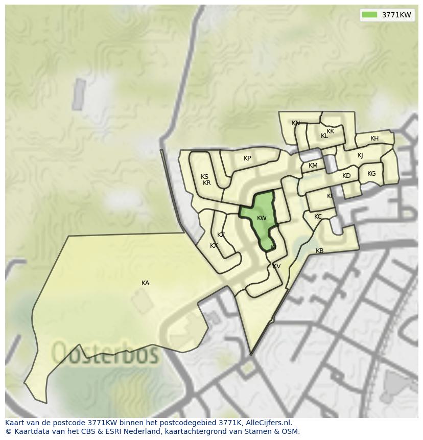 Afbeelding van het postcodegebied 3771 KW op de kaart.