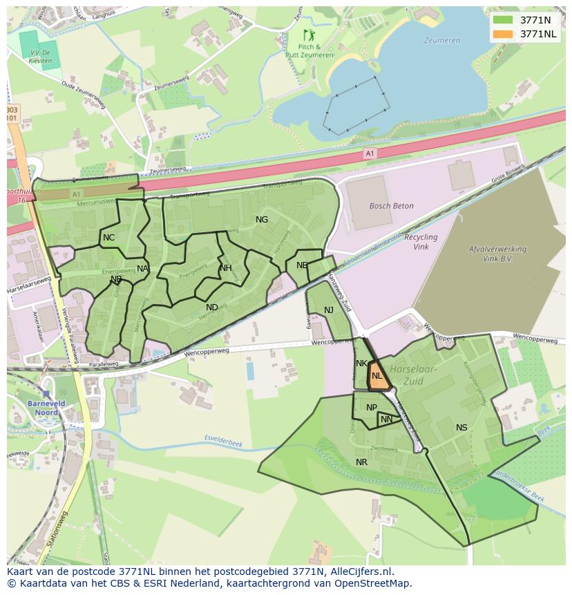 Afbeelding van het postcodegebied 3771 NL op de kaart.