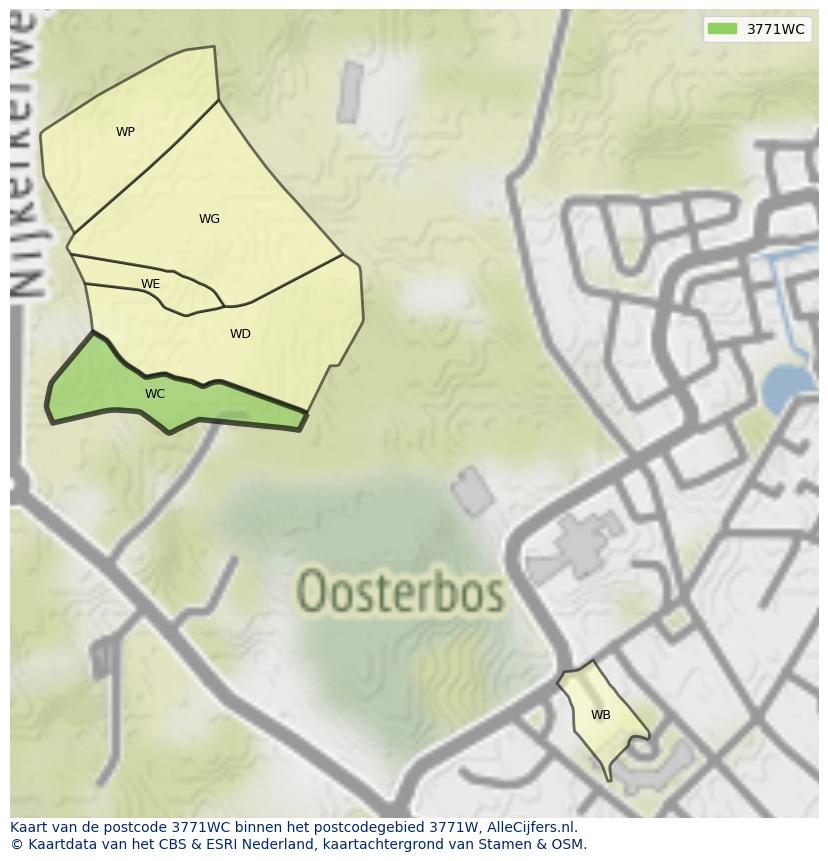 Afbeelding van het postcodegebied 3771 WC op de kaart.