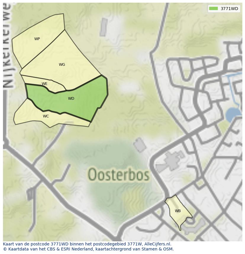 Afbeelding van het postcodegebied 3771 WD op de kaart.