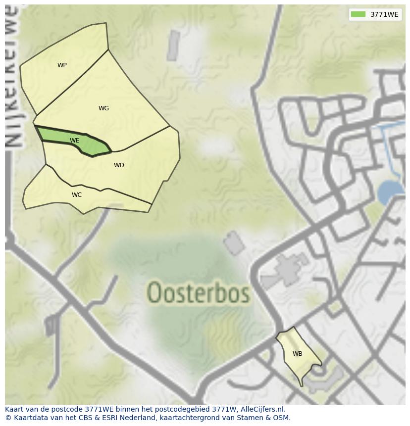 Afbeelding van het postcodegebied 3771 WE op de kaart.