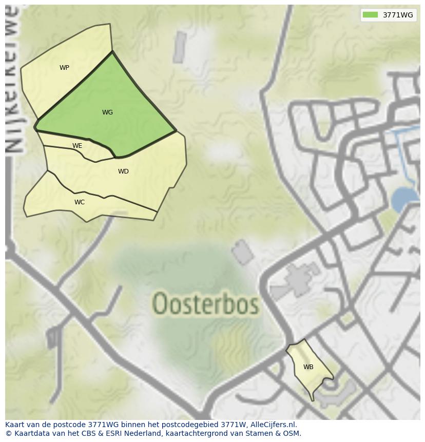 Afbeelding van het postcodegebied 3771 WG op de kaart.