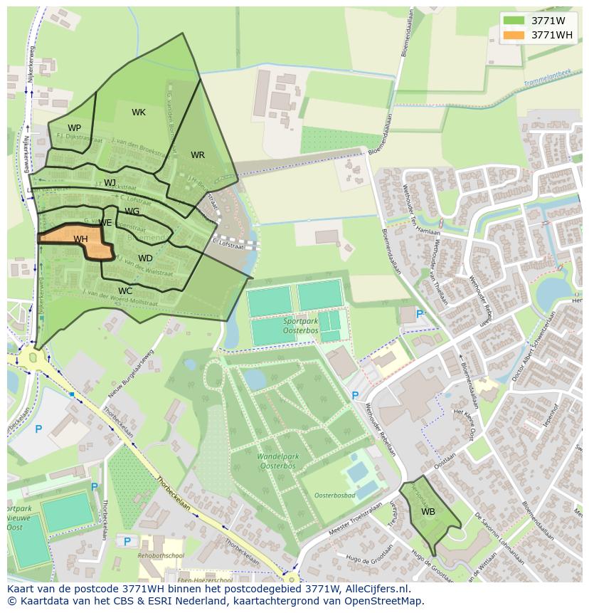 Afbeelding van het postcodegebied 3771 WH op de kaart.