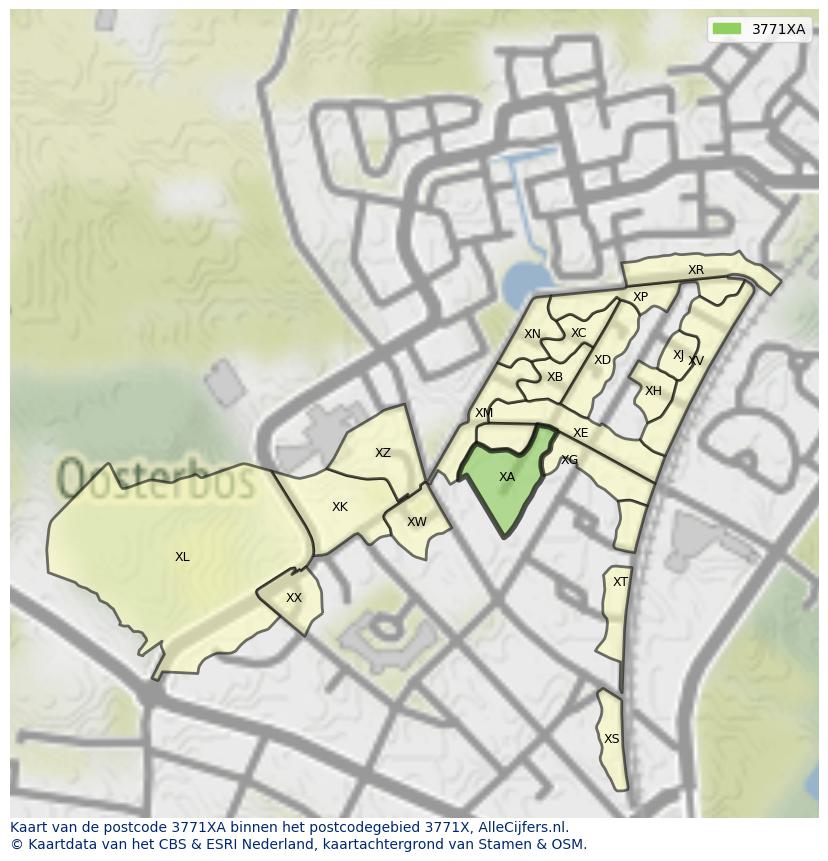 Afbeelding van het postcodegebied 3771 XA op de kaart.
